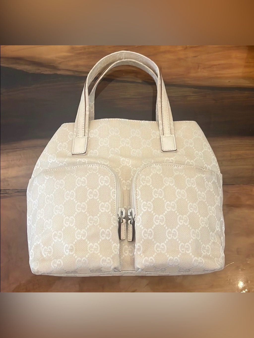 Gucci Small Double Pocket Tote Gg Canvas
